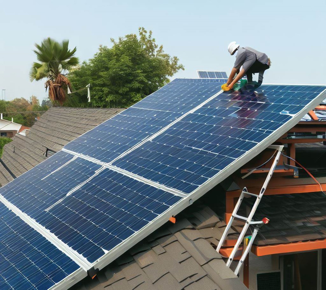 Instalacion de paneles solares sobre techo de una casa